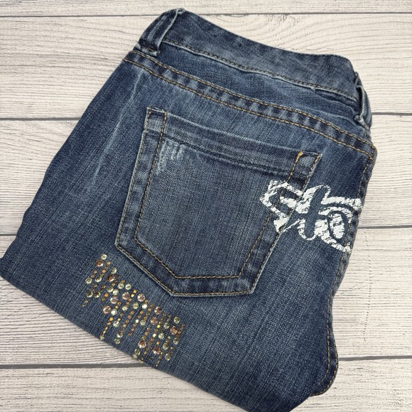 Express Jeans Womens 8 Stella Skinny STARLET Fashion Graphic Jeweled Graffiti - Picture 1 of 12